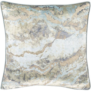 Surya Agate Modern Light Gray, Pale Blue, Khaki, Denim, Metallic - Champagne Pillow Cover AAT-001-Wanderlust Rugs