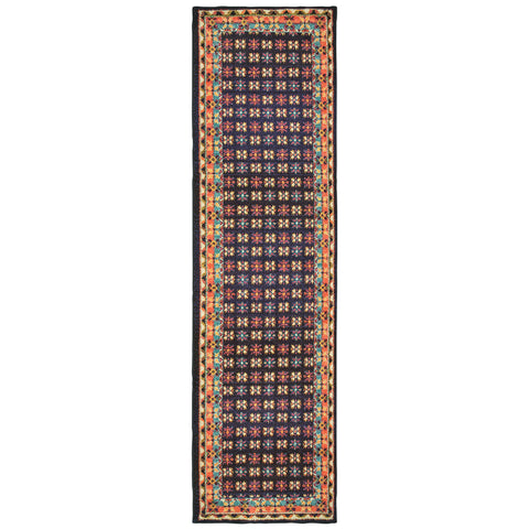 Image of Oriental Weavers Bohemian 760N5 2' 7" X 10' 0" Casual Navy Pink Geometric Runner Rug-Wanderlust Rugs