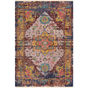 Surya Festival Traditional Eggplant, Lilac, Light Gray, Lime, Sky Blue, Violet, Mustard, Coral Rugs FVL-1004