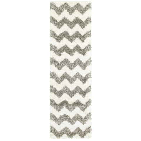 Image of Oriental Weavers Henderson 625W9 1'10" X 3' 3" Shag Grey Ivory Stripe Rug-Wanderlust Rugs