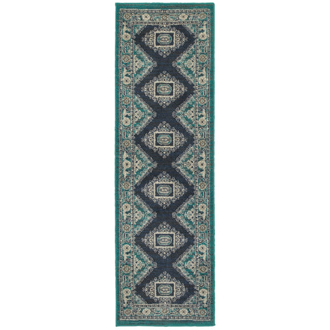 Image of Oriental Weavers Highlands 6658A 1'10" X 3' 0" Traditional Blue Ivory Medallion Rug-Wanderlust Rugs