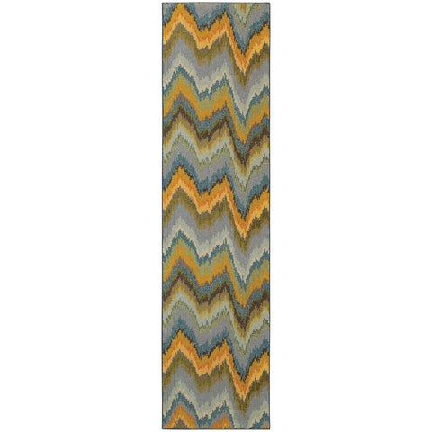 Image of Oriental Weavers Kaleidoscope 8020G 2' 7" X 10' 0" Contemporary Yellow Blue Abstract Runner Rug-Wanderlust Rugs