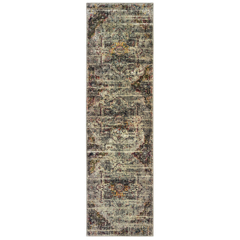 Image of Oriental Weavers Mantra 1901X 2' 3" X 7' 6" Casual Grey Ivory Medallion Runner Rug-Wanderlust Rugs