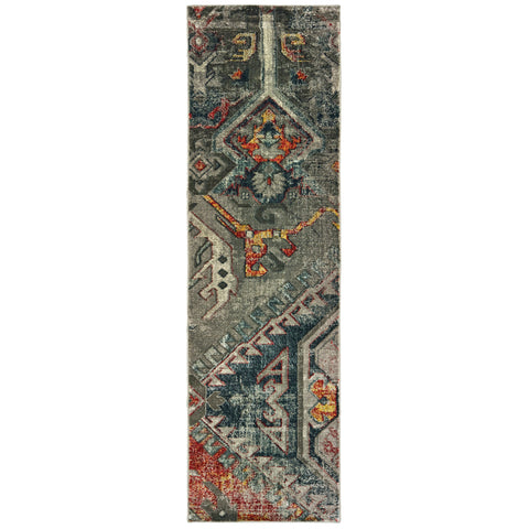 Image of Oriental Weavers Mantra 001X7 2' 3" X 7' 6" Casual Grey Multi Tribal Runner Rug-Wanderlust Rugs