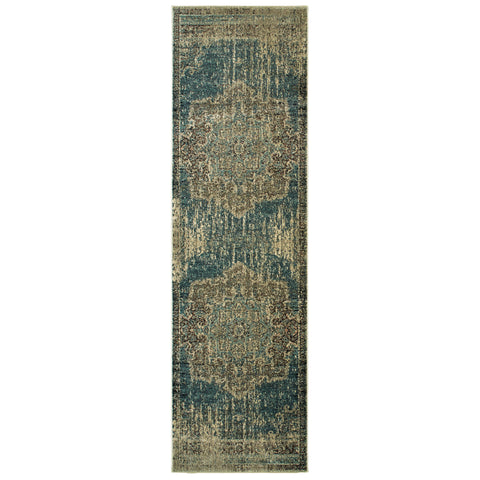 Image of Oriental Weavers Raleigh 6649H 1'10" X 3' 0" Casual Blue Ivory Distressed Rug-Wanderlust Rugs