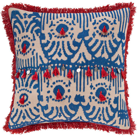 Image of Surya Walai Bohemian/Global Bright Red, Ivory, Dark Blue, Khaki Pillow Cover WLA-003-Wanderlust Rugs