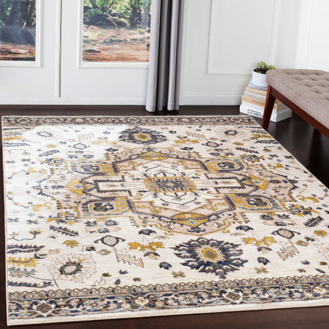 Image of Surya Athens Traditional Camel, Navy, Ivory, Sky Blue, Butter, Charcoal, White Rugs AHN-2303