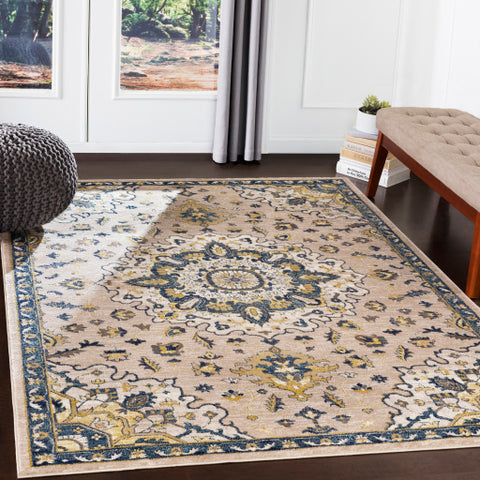 Image of Surya Athens Traditional Navy, Butter, Ivory, Charcoal, Sky Blue, White, Camel Rugs AHN-2305