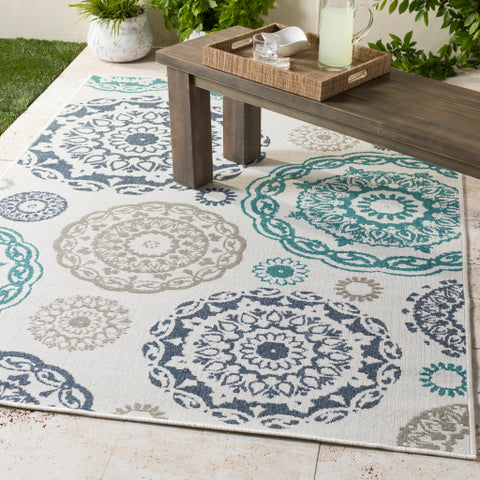 Image of Surya Alfresco Cottage Teal, Charcoal, White, Taupe Rugs ALF-9665