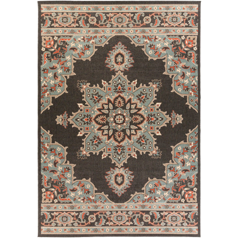 Image of Surya Alfresco Traditional Black, Sea Foam, Camel, Burnt Orange, White Rugs ALF-9671