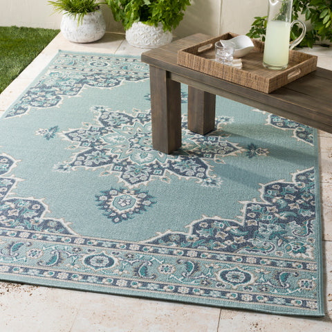 Image of Surya Alfresco Traditional Charcoal, Aqua, Teal, White Rugs ALF-9687