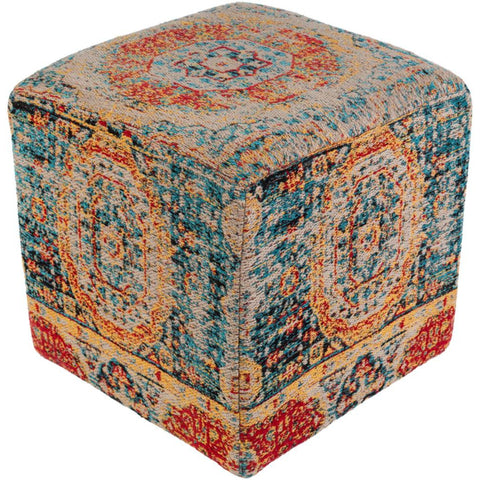 Surya Amsterdam Updated Traditional Bright Blue, Saffron, Bright Red, Black, Taupe Pouf AMPF-001-Wanderlust Rugs