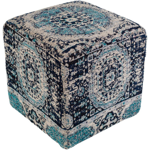 Surya Amsterdam Updated Traditional Navy, Light Gray, Teal, Ivory Pouf AMPF-003-Wanderlust Rugs