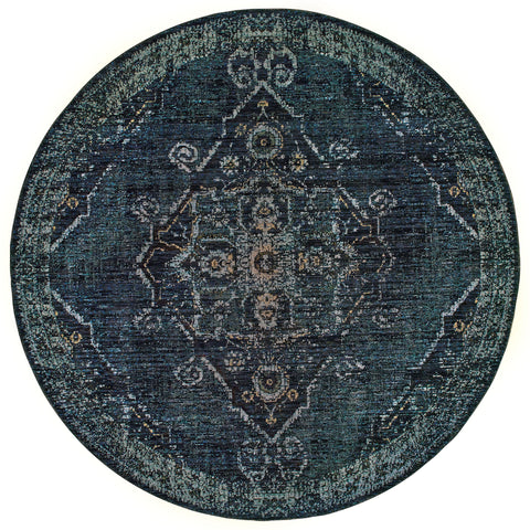 Image of Oriental Weavers Andorra 7135F 1'10" X 3' 2" Casual Blue Blue Medallion-Wanderlust Rugs
