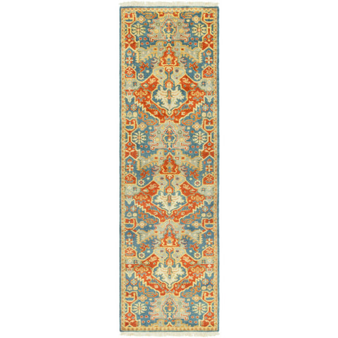 Image of Surya Antolya Traditional Sky Blue, Burnt Orange, Wheat, Dark Green, Khaki, Tan Rugs ANT-9712