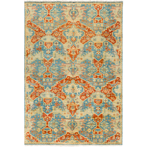 Image of Surya Antolya Traditional Sky Blue, Burnt Orange, Wheat, Dark Green, Khaki, Tan Rugs ANT-9712