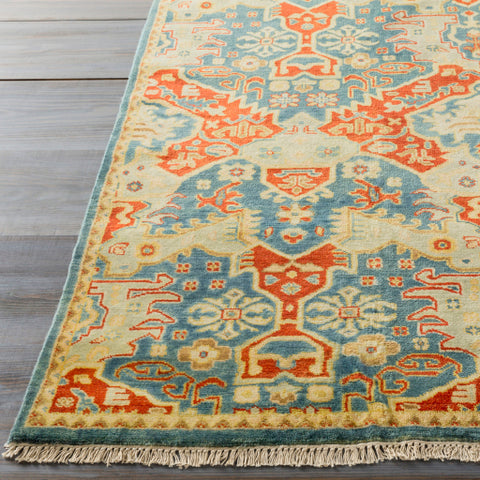 Image of Surya Antolya Traditional Sky Blue, Burnt Orange, Wheat, Dark Green, Khaki, Tan Rugs ANT-9712