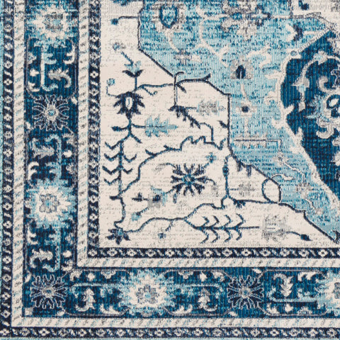 Image of Surya Aura Silk Traditional Sky Blue, Bright Blue, Navy, White, Medium Gray, Charcoal, Black Rugs ASK-2329