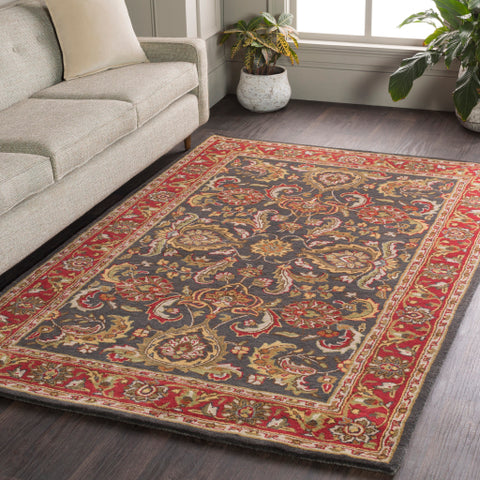 Image of Surya Middleton Traditional Bright Red, Charcoal, Mustard, Dark Brown, Olive, Tan, Ivory, Aqua Rugs AWHY-2061