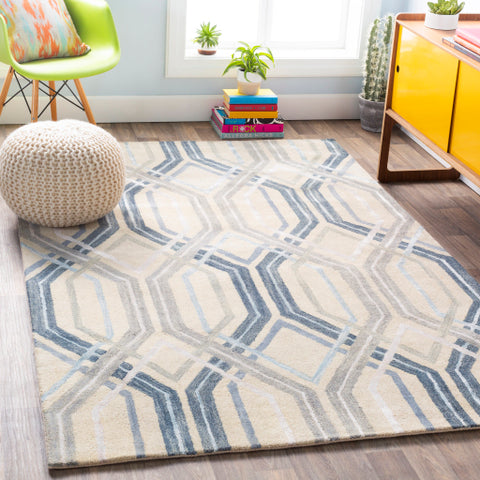 Image of Surya Banshee Modern Dark Blue, Charcoal, Sky Blue, Taupe, Light Gray, Beige Rugs BAN-3390