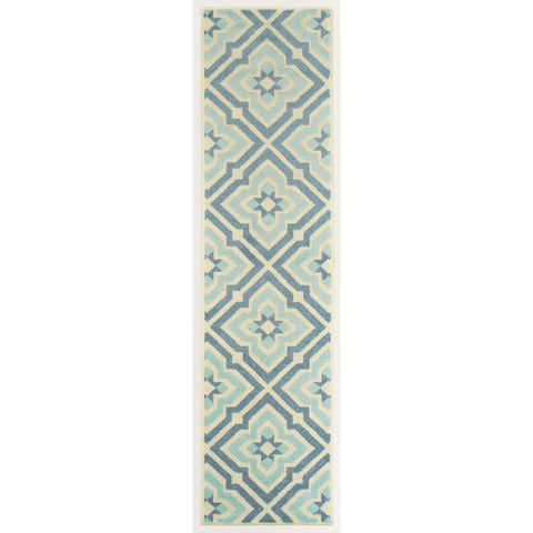 Image of Oriental Weavers Barbados 1801H 1'10" X 7' 6" Outdoor Blue Ivory Trefoil Runner Rug-Wanderlust Rugs