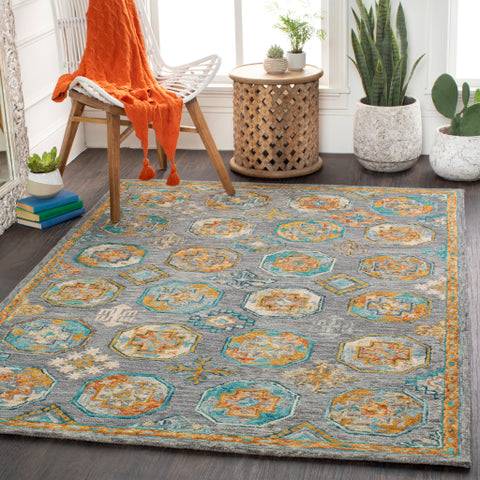 Image of Surya Bonifate Global Teal, Charcoal, Wheat, Camel, Dark Brown Rugs BFT-1008