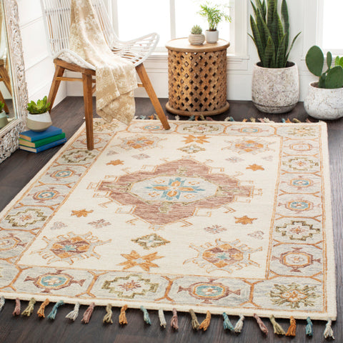 Image of Surya Bonifate Global Cream, Ivory, Medium Gray, Camel, Butter, Olive, Dark Green, Teal Rugs BFT-1009