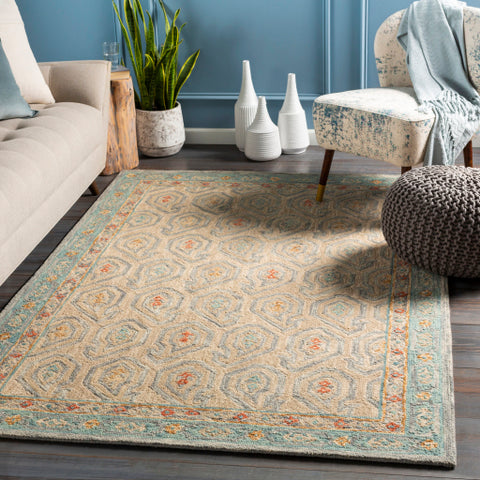 Image of Surya Bonifate Global Teal, Denim, Ice Blue, Cream, Tan, Camel, Clay Rugs BFT-1010