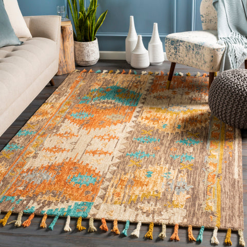 Image of Surya Bonifate Global Burnt Orange, Saffron, Olive, Cream, Teal, Tan Rugs BFT-1017