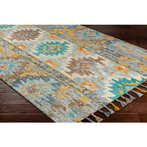 Image of Surya Bonifate Global Teal, Mustard, Medium Gray, Light Gray, Charcoal, Aqua, Camel Rugs BFT-1022