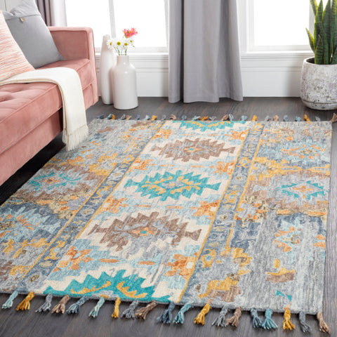 Image of Surya Bonifate Global Teal, Mustard, Medium Gray, Light Gray, Charcoal, Aqua, Camel Rugs BFT-1022