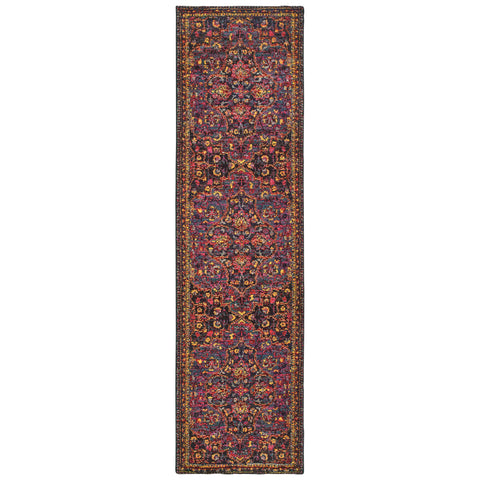 Image of Oriental Weavers Bohemian 2268M 2' 7" X 10' 0" Traditional Navy Pink Border Runner Rug-Wanderlust Rugs