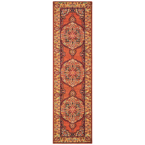 Image of Oriental Weavers Bohemian 3339Y 2' 7" X 10' 0" Traditional Orange Yellow Medallion Runner Rug-Wanderlust Rugs