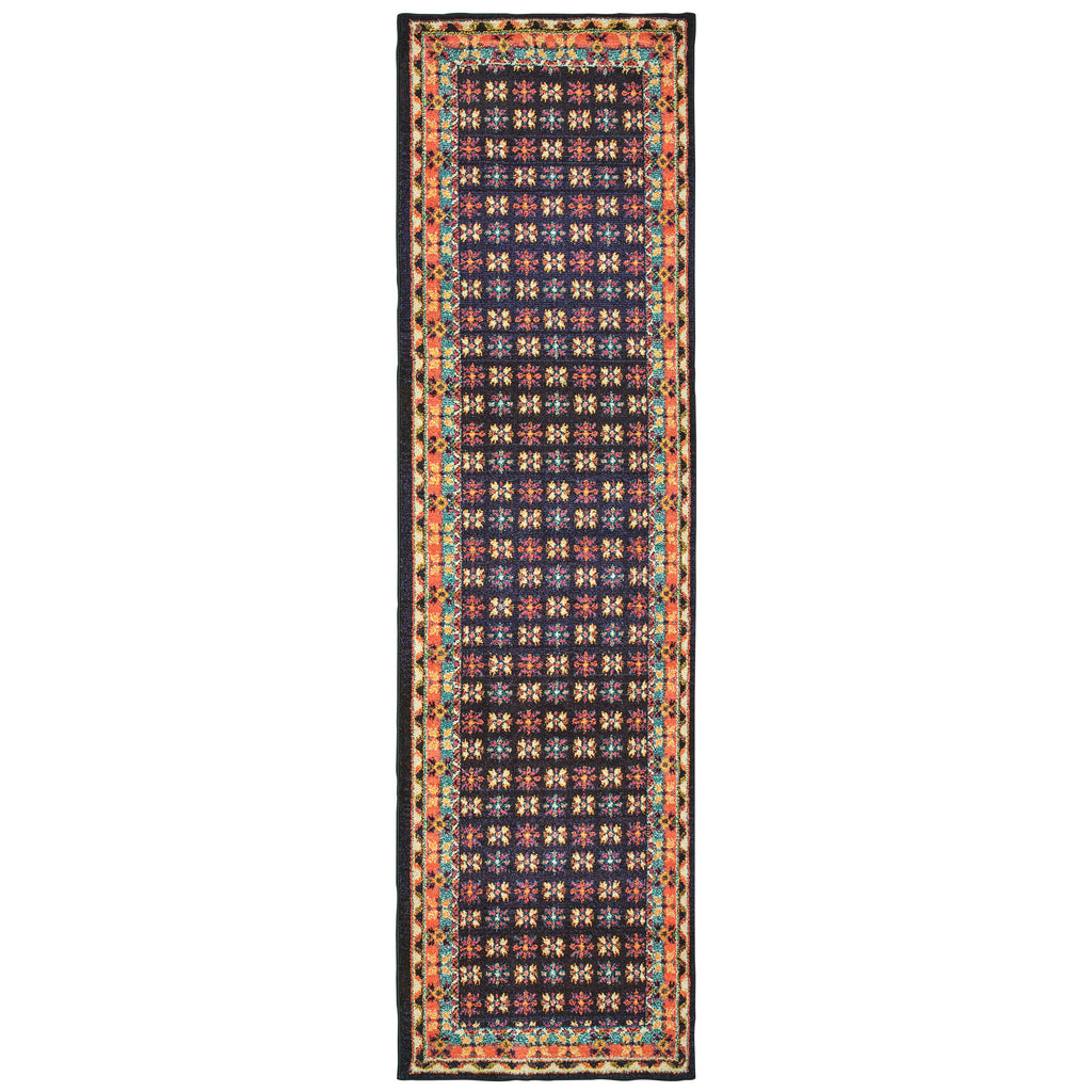 Oriental Weavers Bohemian 760N5 2' 7" X 10' 0" Casual Navy Pink Geometric Runner Rug-Wanderlust Rugs