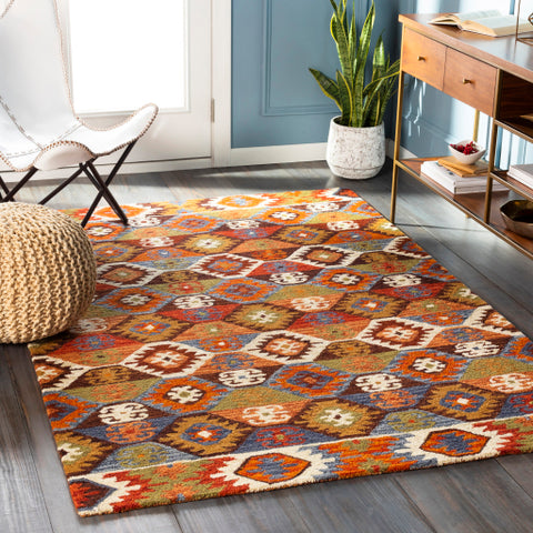 Image of Surya Dena Rustic Dark Brown, Clay, Cream, Khaki, Burnt Orange, Terracotta, Dark Red, Denim, Aqua, Olive, Saffron, Camel Rugs DNA-1003