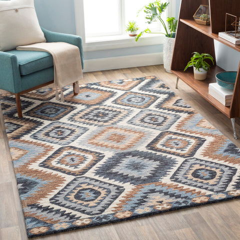 Image of Surya Dena Rustic Teal, Medium Gray, Cream, Denim, Camel, Dark Brown, Beige Rugs DNA-1010