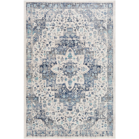 Image of Surya Dublin Traditional Aqua, Navy, Denim, White, Charcoal, Medium Gray Rugs DUB-2302