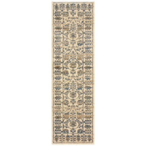 Image of Oriental Weavers Empire 501U4 2' 3" X 7' 6" Traditional Ivory Blue Floral Runner Rug-Wanderlust Rugs