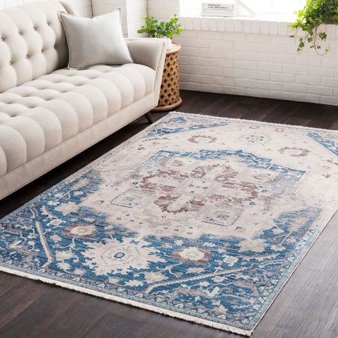 Image of Surya Ephesians Traditional Sky Blue, Cream, Beige, Burnt Orange, Bright Red Rugs EPC-2315