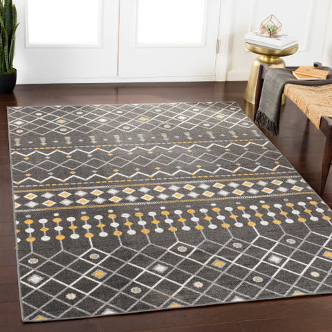 Image of Surya Rafetus Global Charcoal, Medium Gray, Butter, Black, White Rugs ETS-2321