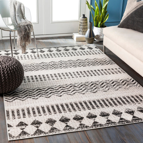 Image of Surya Rafetus Global Charcoal, Black, Light Gray, White Rugs ETS-2351