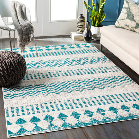 Image of Surya Rafetus Global Teal, Charcoal, White Rugs ETS-2356