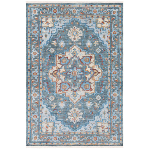 Image of Surya Elixir Traditional Dark Green, Bright Blue, Sky Blue, Light Gray, Butter, Saffron, Dark Red Rugs EXI-1001