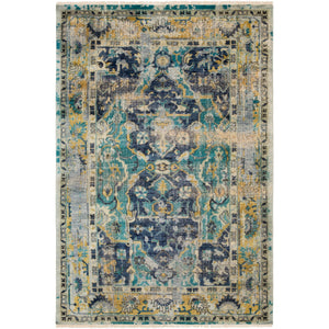 Surya Festival Traditional Navy, Teal, Wheat, Taupe, Ivory Rugs FVL-1001