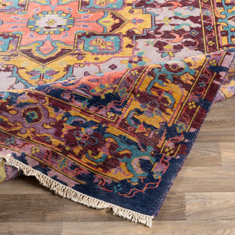 Image of Surya Festival Traditional Eggplant, Lilac, Light Gray, Lime, Sky Blue, Violet, Mustard, Coral Rugs FVL-1004