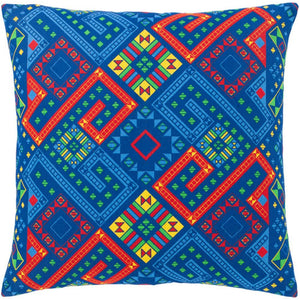 Surya Global Brights Bohemian/Global Bright Blue, Bright Red, Saffron, Grass Green Pillow Cover GBT-002-Wanderlust Rugs