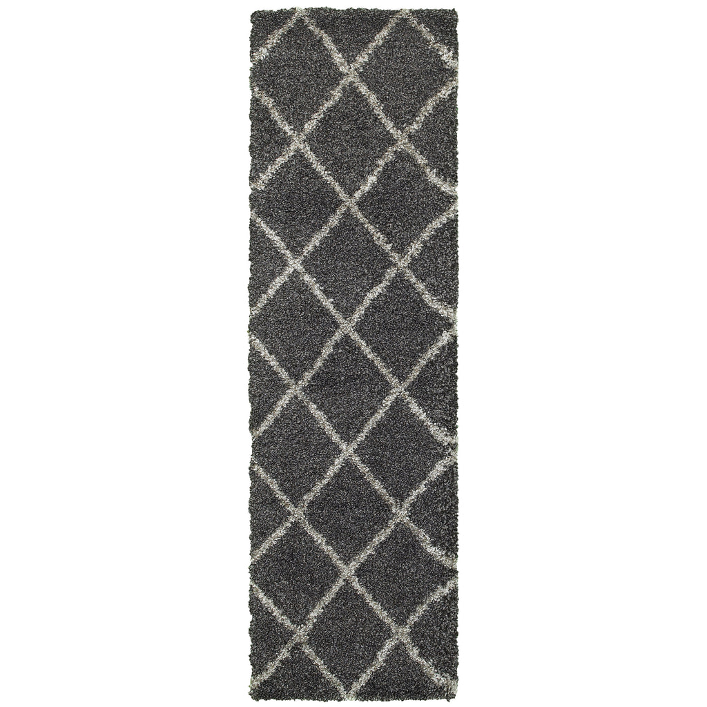 Oriental Weavers Henderson 090K1 1'10" X 3' 3" Shag Charcoal Grey Lattice Rug-Wanderlust Rugs