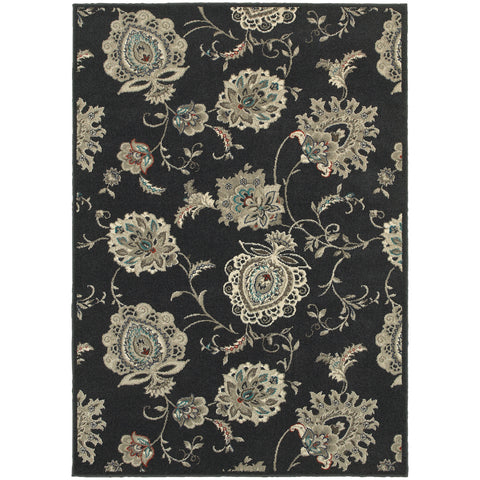 Image of Oriental Weavers Highlands 2444I 1'10" X 3' 0" Casual Midnight Ivory Floral Rug-Wanderlust Rugs