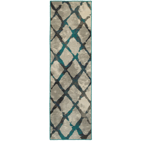 Image of Oriental Weavers Highlands 6613A 1'10" X 3' 0" Contemporary Grey Blue Lattice Rug-Wanderlust Rugs
