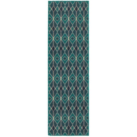 Image of Oriental Weavers Highlands 6627B 1'10" X 3' 0" Casual Blue Teal Geometric Rug-Wanderlust Rugs